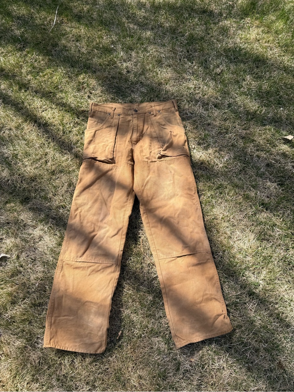 Men's Brown Dickies Work Pants Canvas Carpenter Style Double Knee 34x32